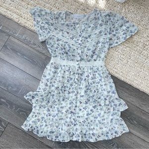 New Vine brand mini dress wildflower ruffle button up front eyelet size small